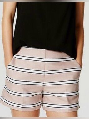 LOFT Striped Pink and Black High-Waist Shorts